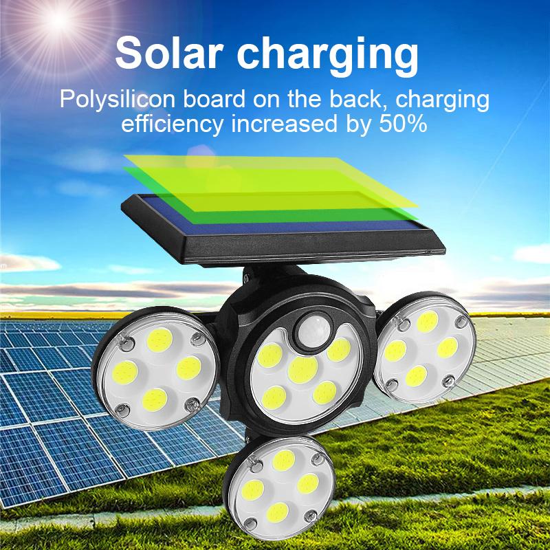 102 COB LED Solar Lights 4 Head Lamp PIR Motion Sensor Landscape Spotlights IP65 Waterproof Outdoor Lights Garden Decoration