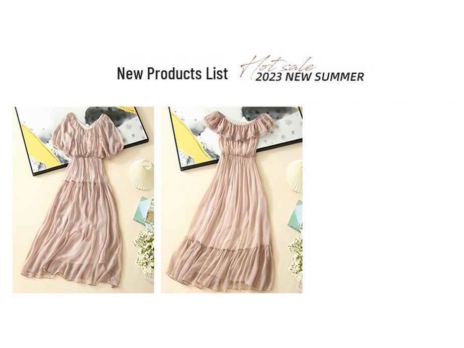 2025 Damen Seidenkleid mit französischen Puffärmeln und V-Ausschnitt