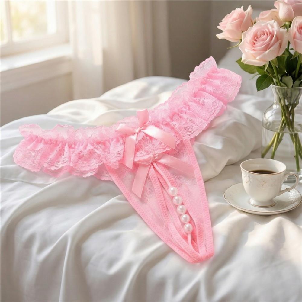 Mesh Hollow Lace Pearl Panties Low Waist See-through Thong Fashion Underwear for Women  Gifts