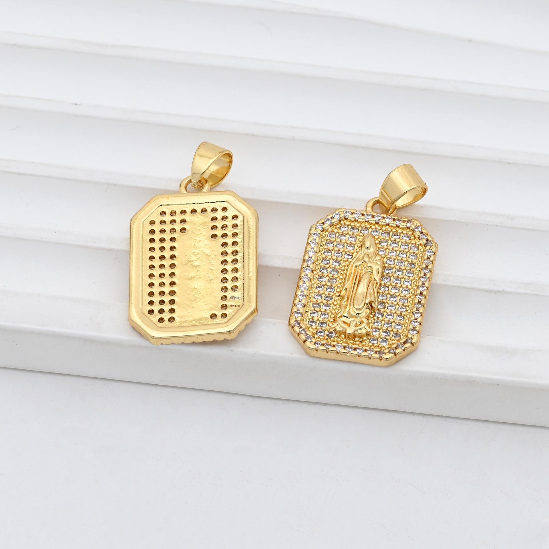 18K Gold Plated Virgin Mary Diamond Pendant Necklace - Personalized Religious Clavicle Chain