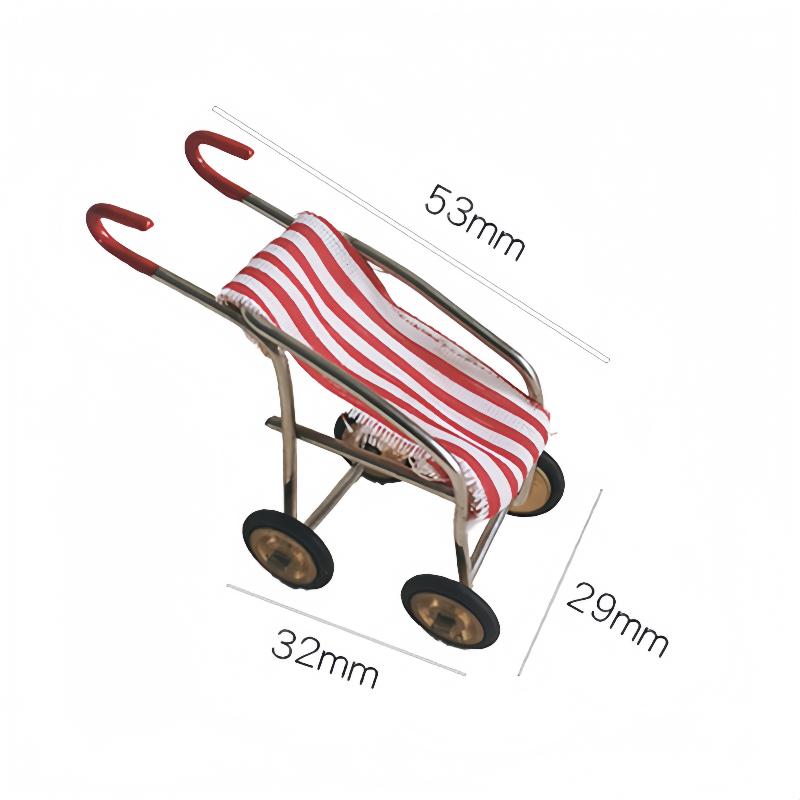 1Pcs 1/12 Dollhouse Mini Metallic Material Baby Carriage Miniature Pushcart Miniature Accessories High Quality