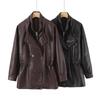 Unisex Double Collar PU Leather Biker Jacket Oversized Streetwear Outerwear Winter