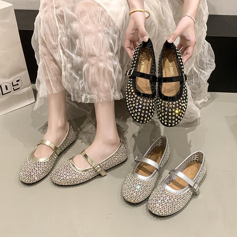 Fashion 2025 Mesh Breathable Rhinestone Fashion Versatile Women's New Fashion Style Belt Flat Soft Soled Mary Jane Shoes Womens Shoes