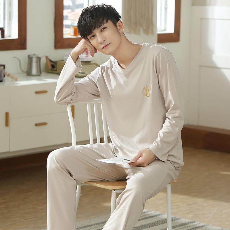 Modal Cotton And Silk Summer Pajamas Men'S Spring And Summer Long-Sleeved Casual Loungewear Spring And Autumn Plus Size Pullover Suit