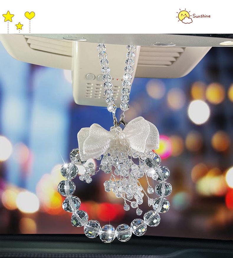 Bling Car Rearview Mirror Hanging Pearl Bow Ornaments Auto Creative Decoration Gifts Pearl Car Decoration Interior Accessories