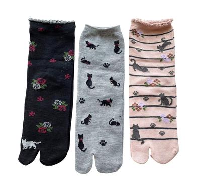 Mode Select Summer Tabi Thin Cotton Cute Cat Print Tabi Socks with Elastic Loose Set of Your B20 Women's Socks, Blend, Cuffs, Fit, 3-Pair (Pattern