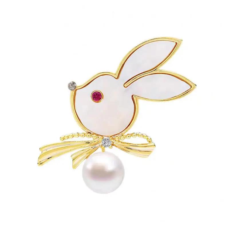 Cute Rabbit Brooch Versatile Luxury Fashion Pearl Lapel Badge Pin Bags Clothes Hats Pins Accessories Jewelry Gift For Women