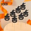 Stiff Cake Topper for Desserts 8 Pcs Halloween Cupcake Toppers, Black Glitter Witch Hat Pumpkin Burr-free Picks Party Supplies, Birthday Decoration