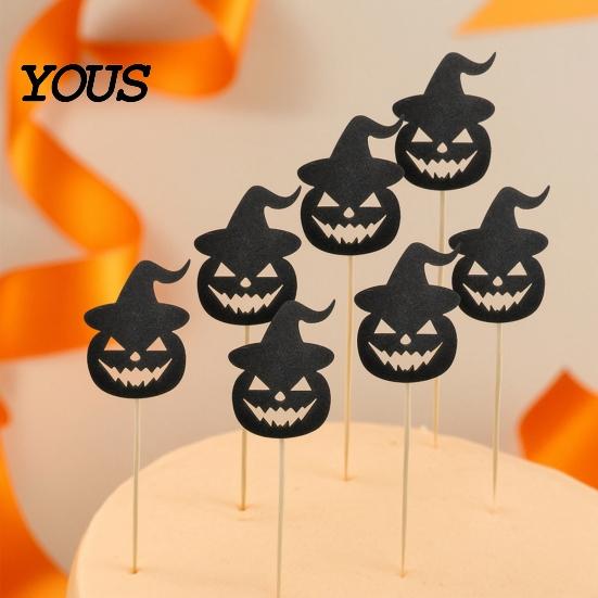 Stiff Cake Topper for Desserts 8 Pcs Halloween Cupcake Toppers, Black Glitter Witch Hat Pumpkin Burr-free Picks Party Supplies, Birthday Decoration