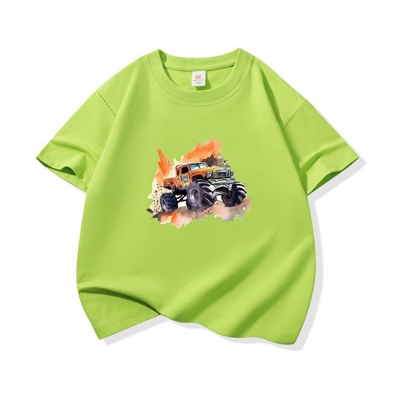 Kids Cotton T Shirt Bold Splash Offroad Car Print Crew Neck Short Sleeve Tee Casual Breathable Boys Girls Summer Tops 100