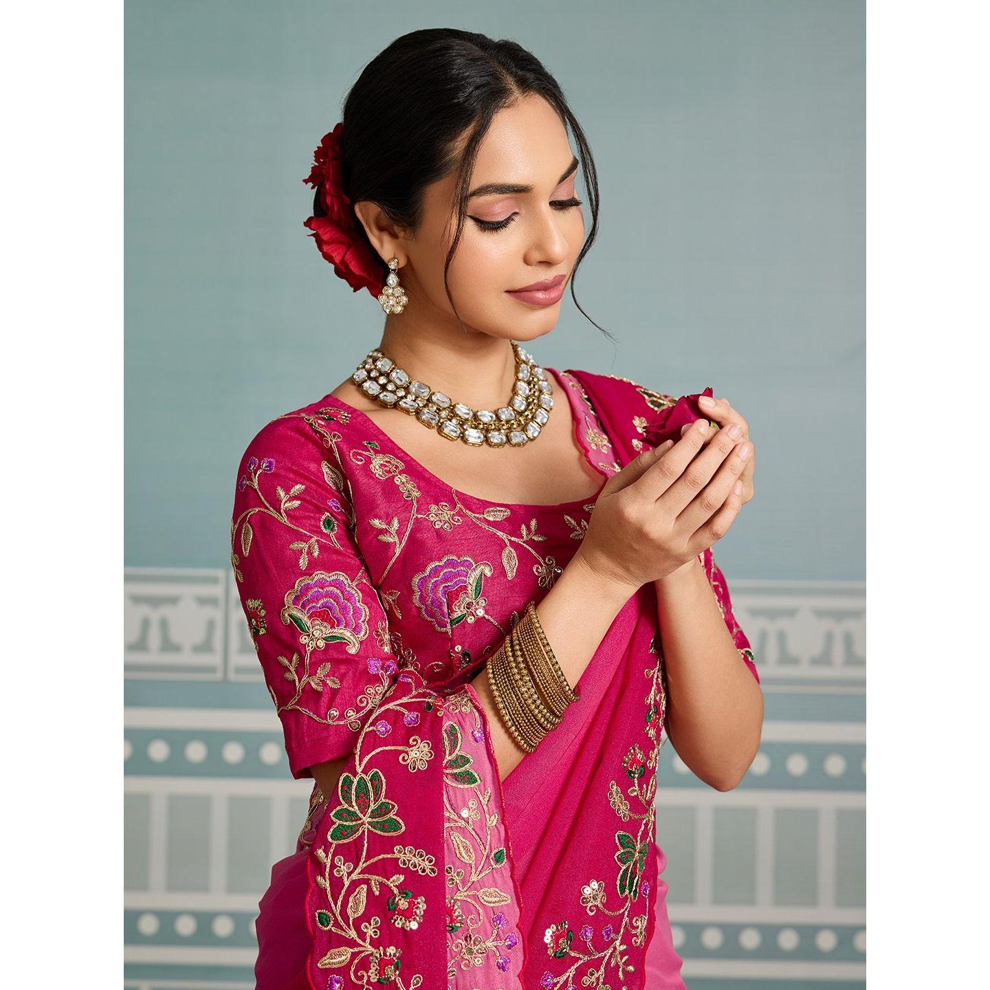 New Arrival - Party Wear Soft Star Georgette Saree with Elegant Embroidery Cutwork Arco Border