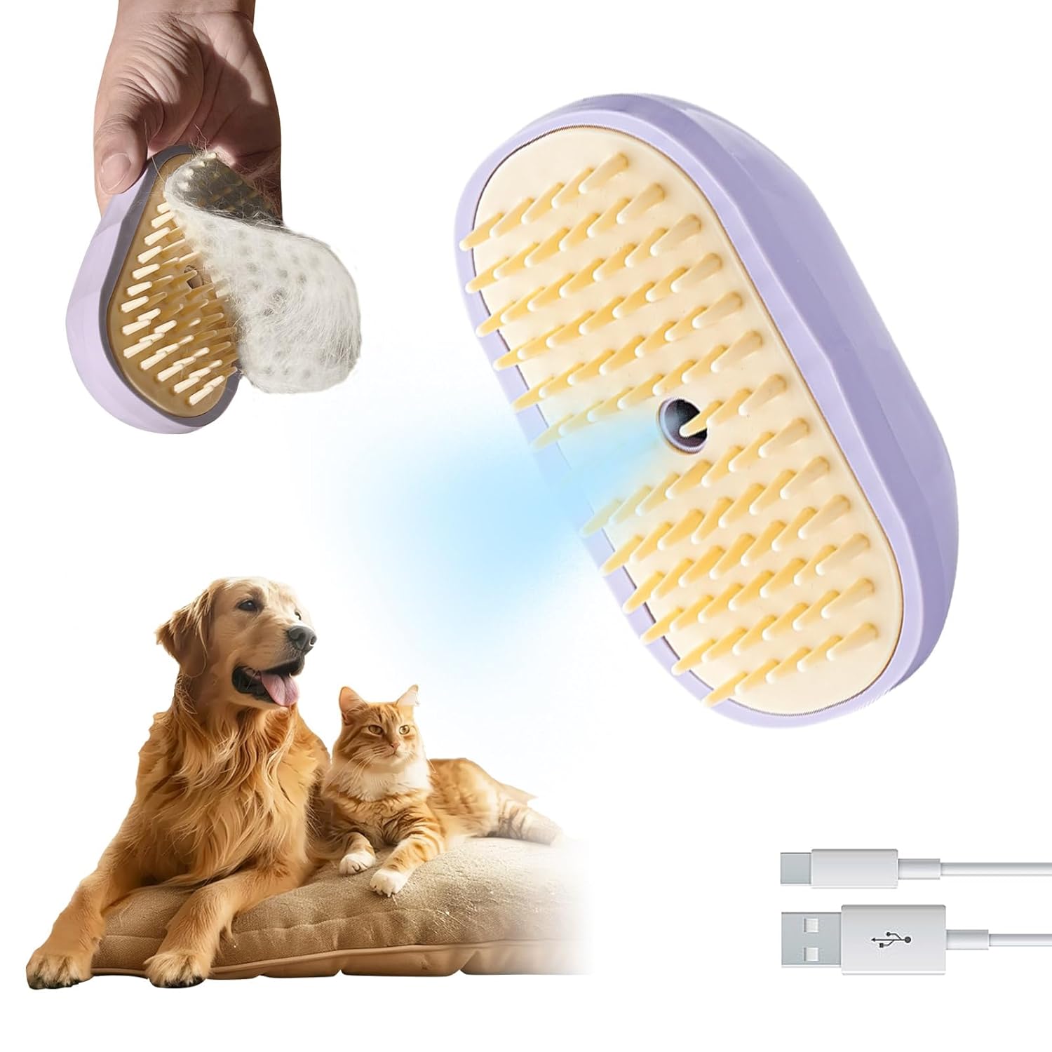 

Pet cleaning brush for removing dog and cat hair, cleaning and massaging фіолетовий