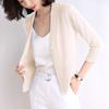 Summer V-neck Ice Silk Knitted Cardigan Shirt Women's Thin Outer Short Coat Long Sleeve Casual Simple Jackets Ladies Solid Color Clothes 3091