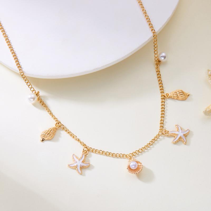 Bohemian Hvězdice Mušle Lastura Želva Přívěsek Náhrdelník Pro Ženy Kouzlo Řetízek Choker Plážové Šperky Dovolenkový Dárek