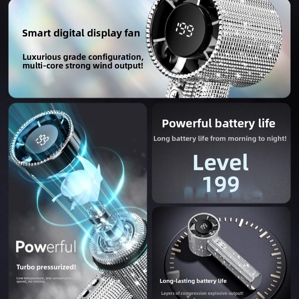 Diamond Design Mini Handheld Fan Quiet Operation Rechargeable Fan New Digital Display Fan Outdoor