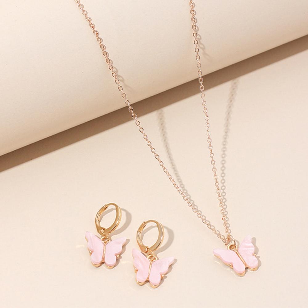 4 Piece Women Fashionable And Elegant Butterfly Pendants Forest Style Earrings Collarbone Chains Bracelets Temperament Set