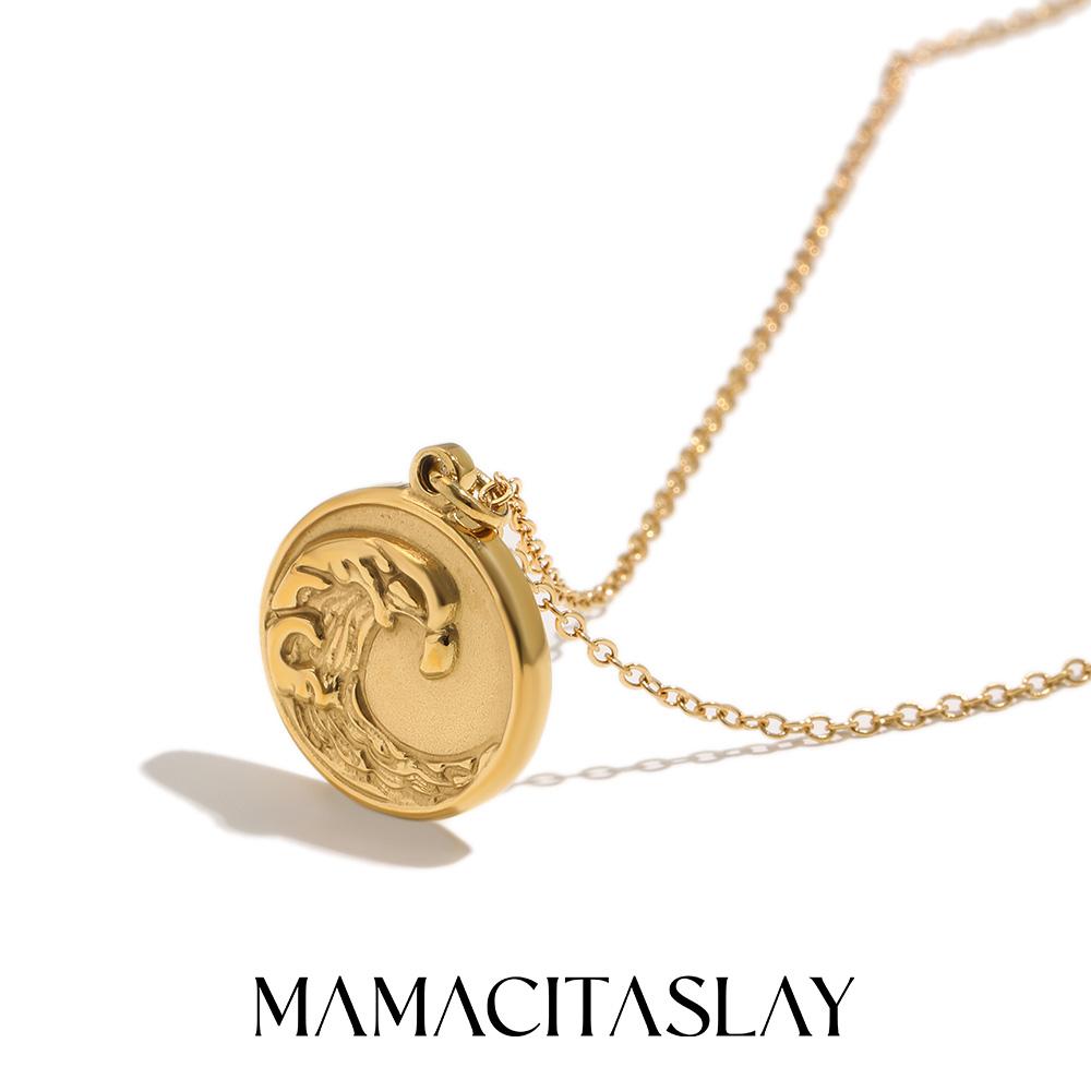MamacitaSlay 316L Stainless Steel Great Wave Pendant Necklace 18K Gold Plated Waterproof Jewelry For Women Trendy Necklace