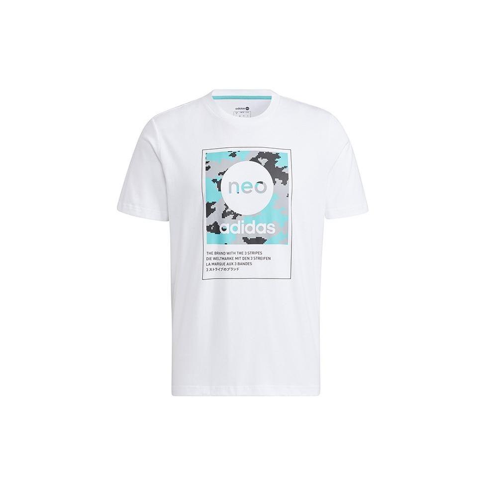 adidas neo Casual Sports Camouflage Logo Short Sleeve White Men s HC9711 M