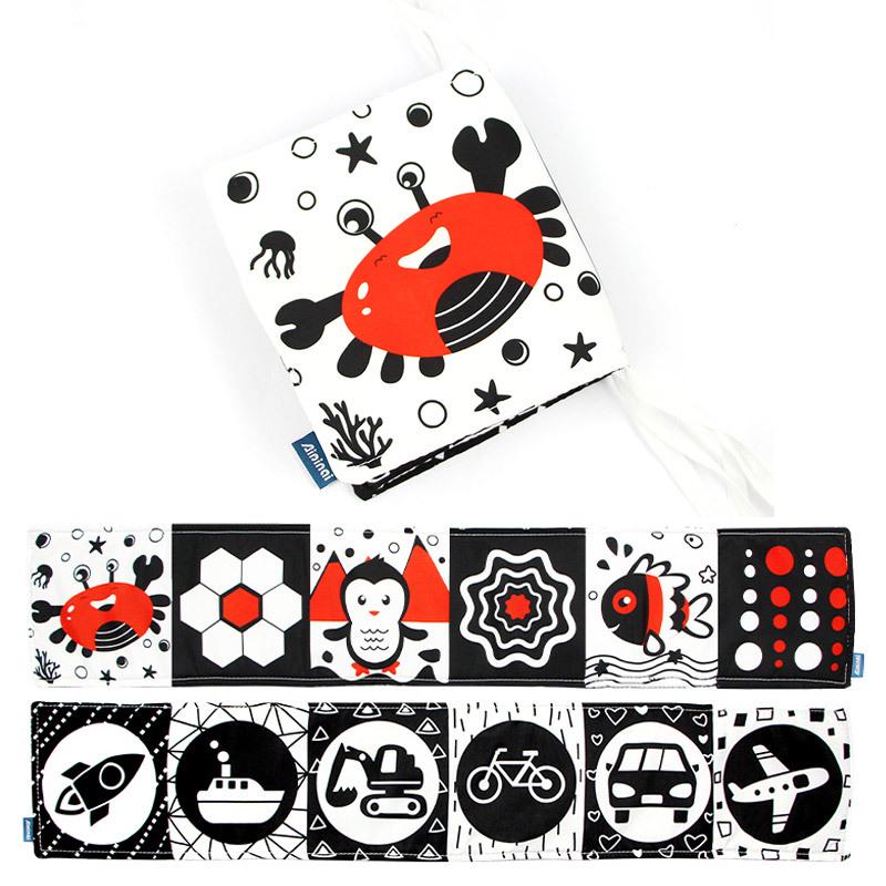 Schwarz-Weiß Babybett-Nestchen Stoffbuch: Cartoon Tierdesign, Beißring, Anti-Kick, Hängendes Säuglingszubehör