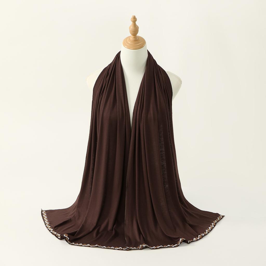 Ramadan Rhinestone Modal Cotton Jersey Hijabs For Woman Long Muslim Scarf Shawl Plain Soft Turban For Women Islamic Clothing