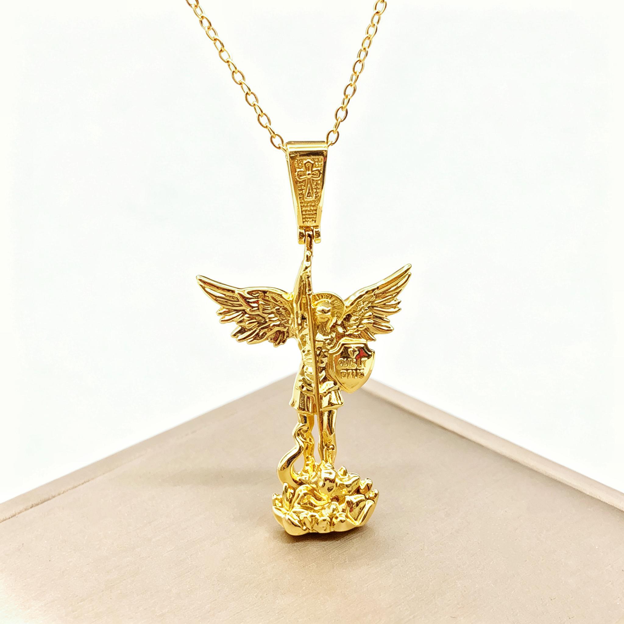 Hot Selling Enamel Art St. Michael the Archangel Necklace Christian Faith Amulet Guardian Angel Jewelry for Men Women Daily Wear