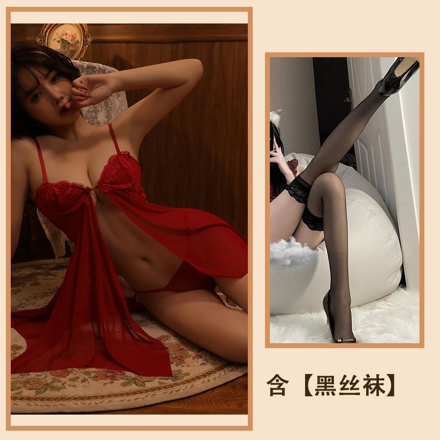 Erotische Unterwäsche, Kleiner Brust Stahlbügel, Raffende Strumpfhalter, Sexy Netz-Nachthemd, Verführung, Leidenschaft, Sexy Pyjama-Set