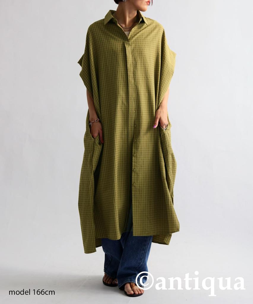 Antiqua Checkered Shirt Free Size Khaki Women's Dress, PY-00722, 02,