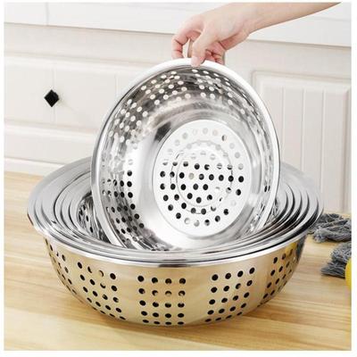 2224/2628/30/34Cm Rice Sieve Strainer Stainless Steel Colander Kitchen Helper Big Drainer Basin