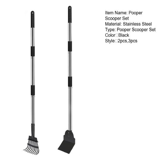 Swivel Bin Rake Spade Pooper Scooper Kit Adjustable Extended Handle Stainless Steel Waste