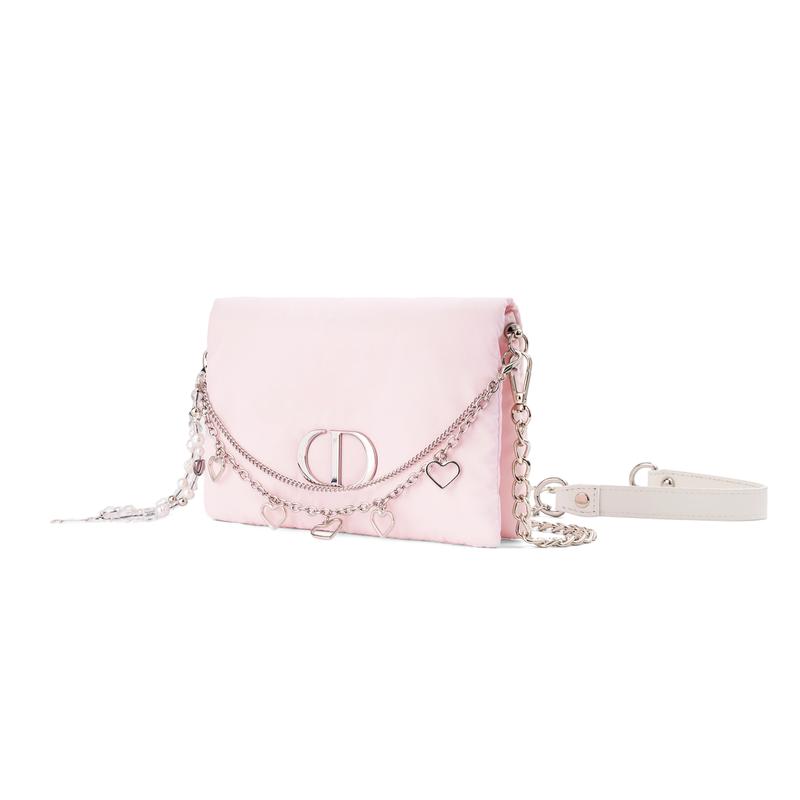 DIOR Bag [Customized Cosmetic Bag] Pink Heart Light Jinghe Love Chain Decoration Polyester Fiber Pink Cloud Storage Portable Sweet Fresh Cute Princess