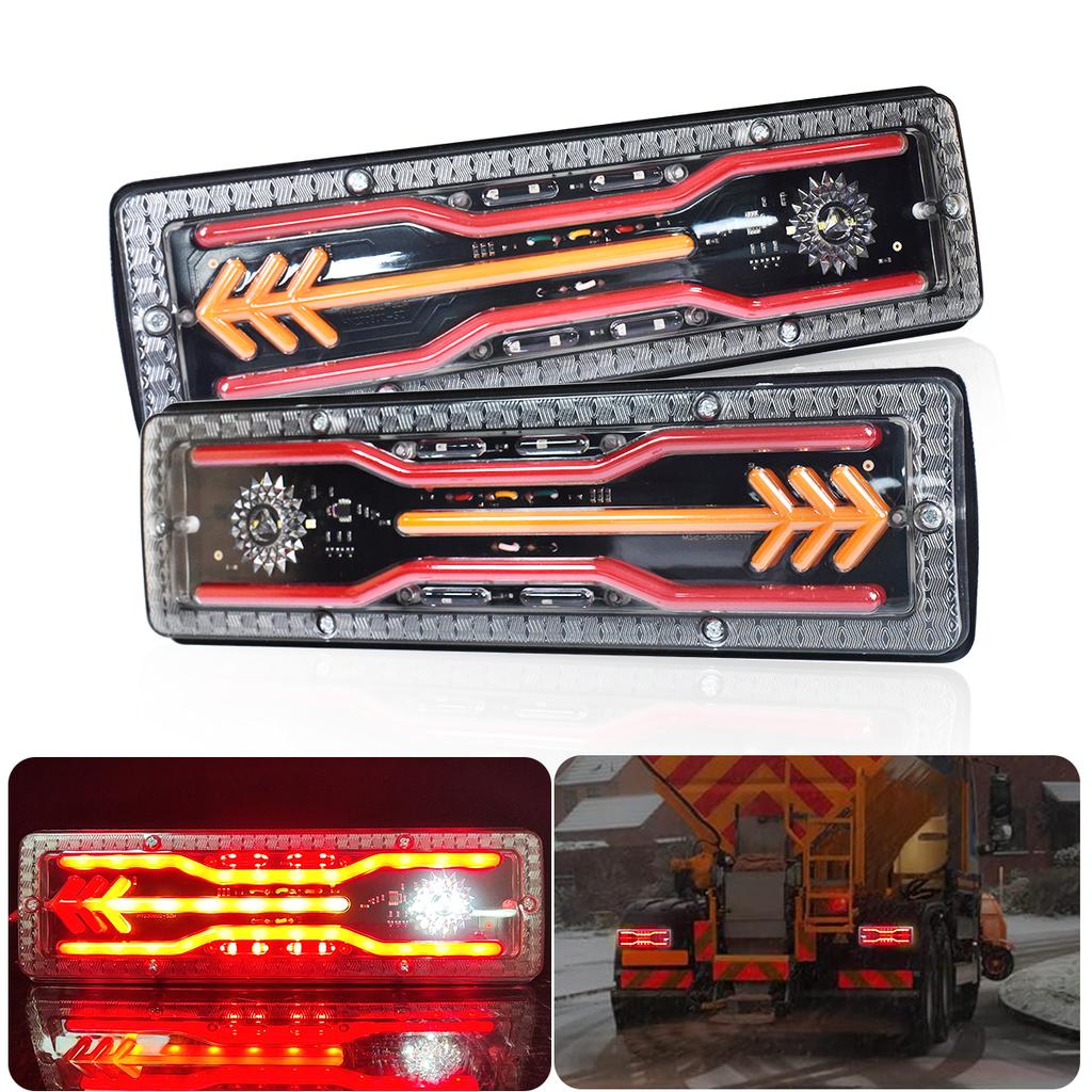 Bright LED Truck Tail Rear Lamp Lights Mulfunctions Reversing Lighting w/ Brake Stop Stream Turn Signal for Car Lorry Trailers