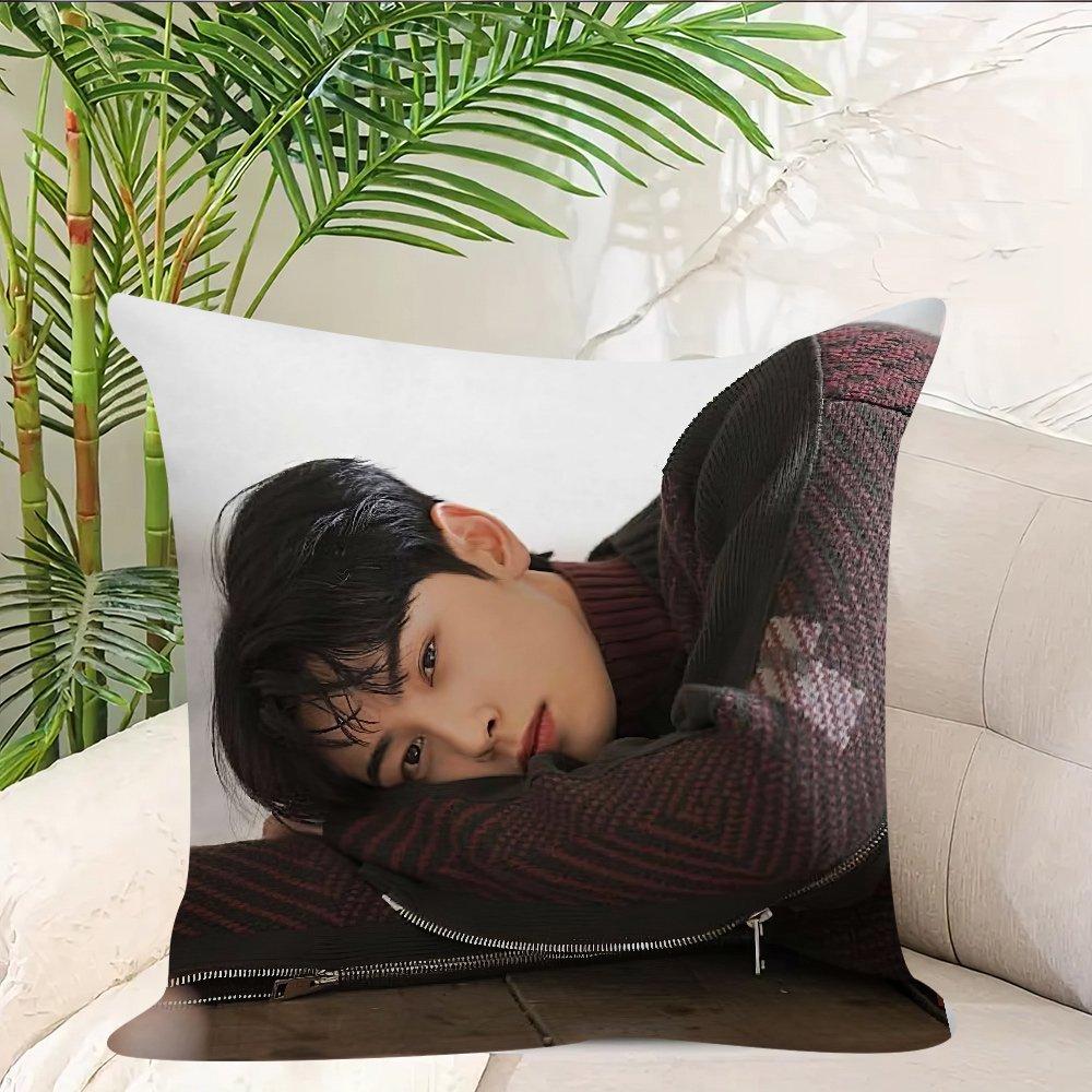 Cha Eun Woo Themed Double Sided Printed Square Pillowcase Zipper Closure Cushion Cover Home Spring Decoration Fashion Bedroom
