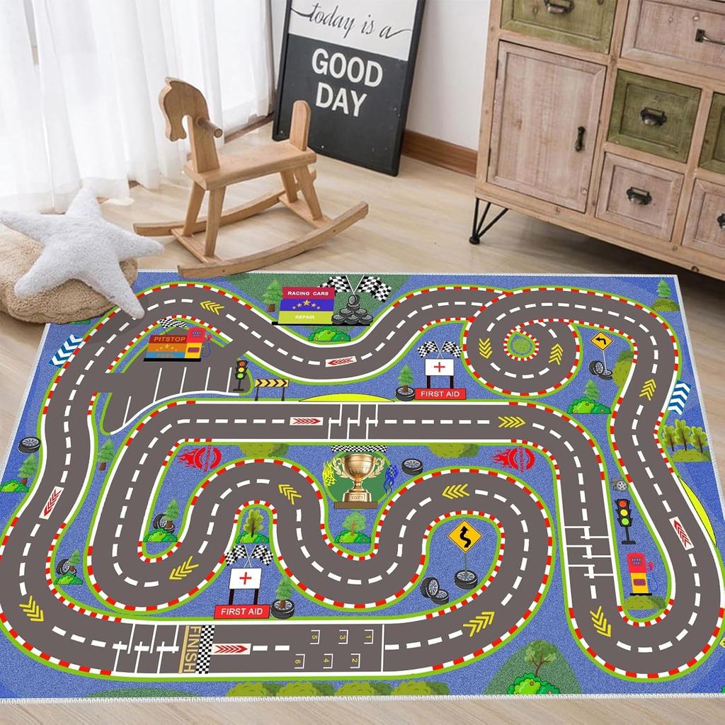 Tappetino da Gioco Pista da Corsa Tappeti Tappeto per Bambini Linea di Partenza e Arrivo Segnaletica Pista da Corsa Tappeti Pista da Corsa per Camera da Letto Sala Giochi