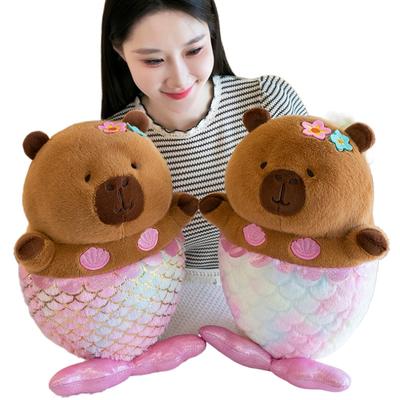 Cute Mermaid Capybara Plush Toy Cartoon Kawaii Capibara Doll Creative Fish Tail Fluffy Soft Sofa Car Room Decor Birthday Gift