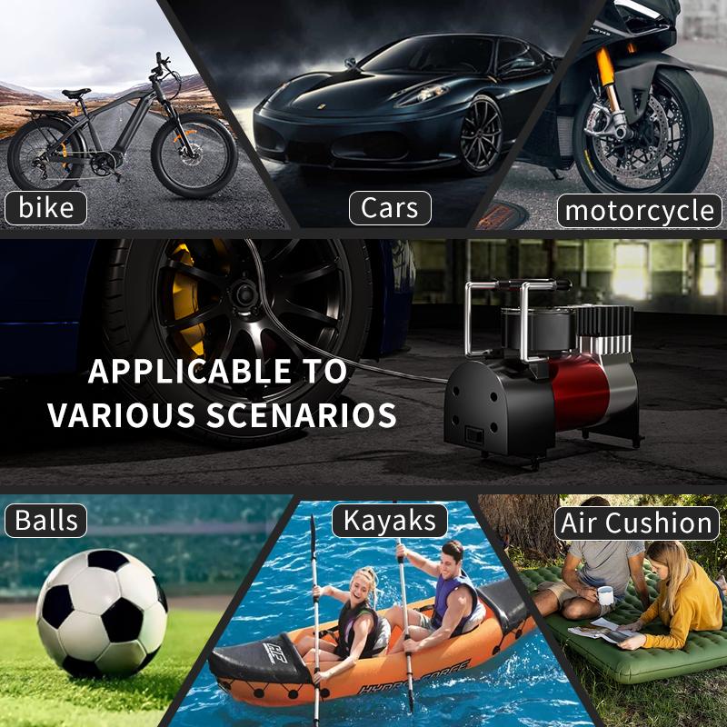 12 V Araba Lastik Pompası Silindir Güç Sistemi Mini Hava Kompresörü Otomatik Şişme Pompa Ağır Hizmet Deluxe Taşınabilir Metal Hava Kompresörü