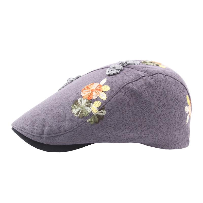 Ethnic style buckle embroidered beret women s cotton and linen breathable outdoor sun hat fashion forward hat Adjustable серый