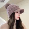 New Knitted Baseball Cap Female Rabbit Hair Blended Peaked Cap Fleece Warm Wool Hat Autumn and Winter Cold Ear Protector Hat Tide