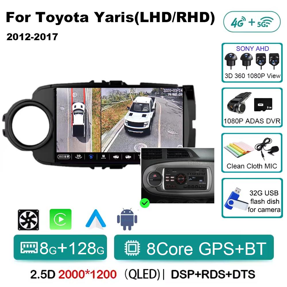 Autorádio Android 14 Carplay pro Toyota Yaris 2012 2013 2014 2015 2016 2017 Navigace GPS Multimediální přehrávač stereo wifi BT Auto