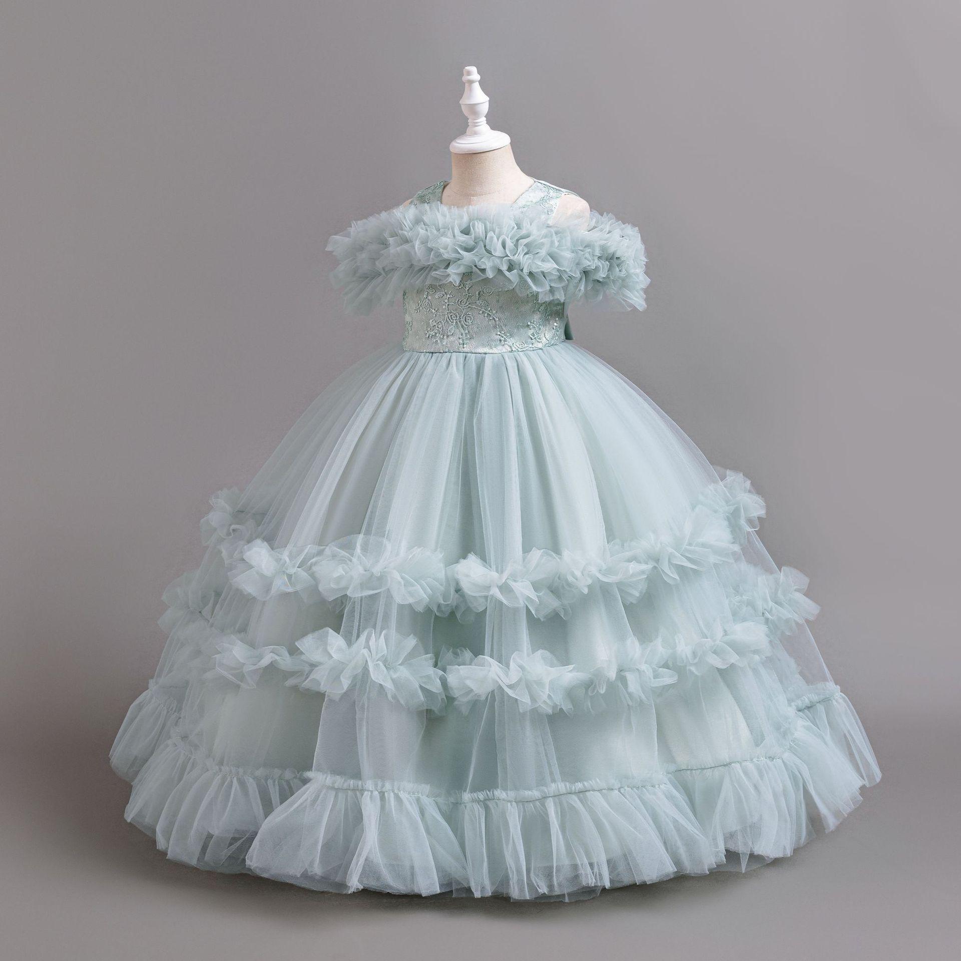 

New Floral Princess Puffy Tulle Evening Gown for Girls - Perfect for Piano Performances and Flower Girl Occasions 140