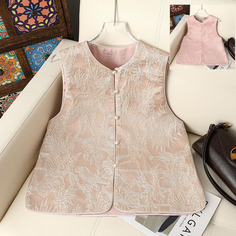 

Women s Double-Sided Chinese National Style Vest - Spring/Autumn Loose Fit Tang Suit Shawl 4XL recommended (65-72.5 kg)
