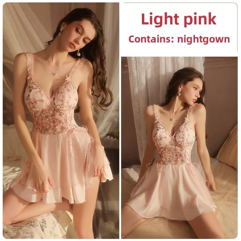 Satin Nightwear For Women With Deep V Neck And Floral Embroidery Design For Lounge And Sleep