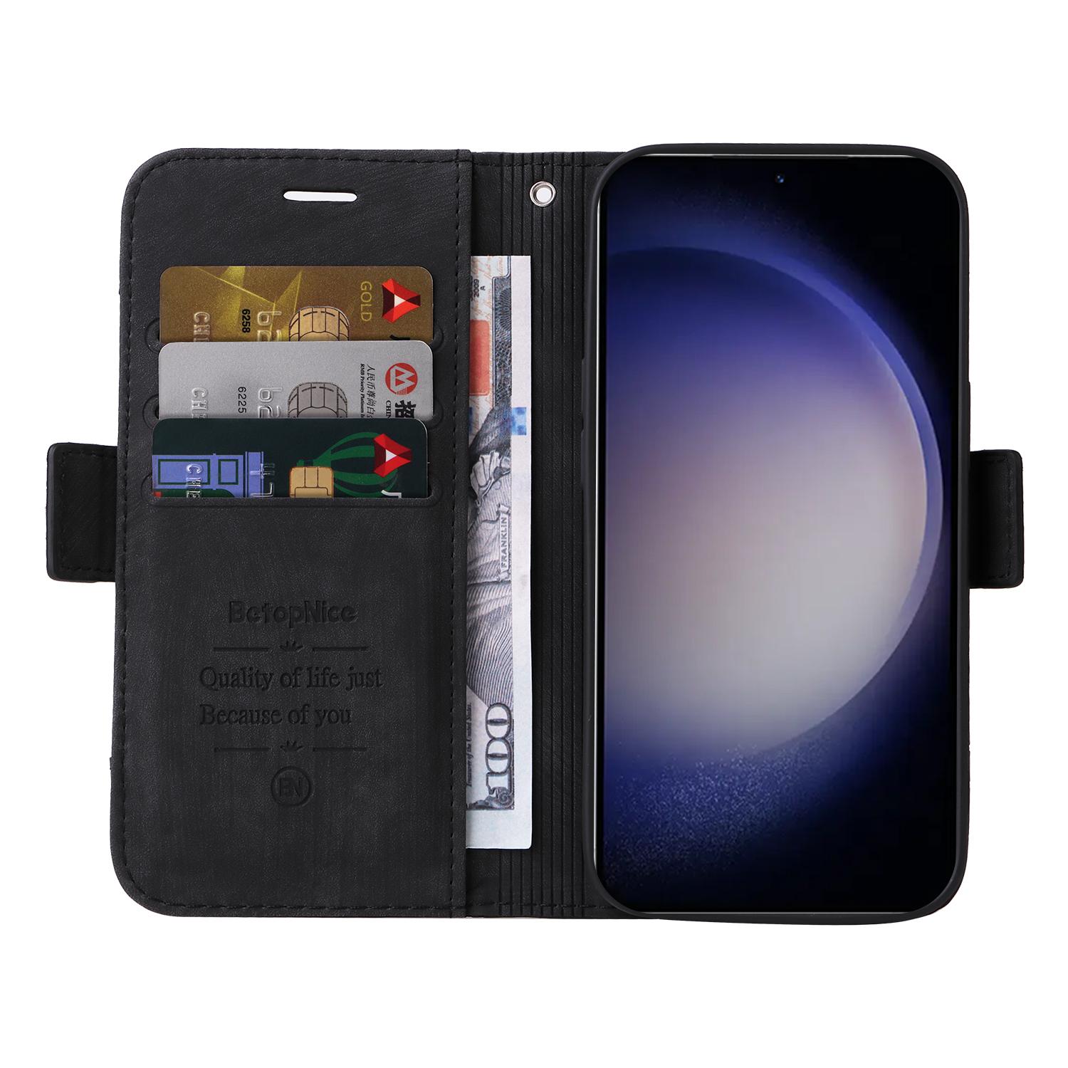 

BETOPNICE 001 for Samsung Galaxy S24 Case Leather Wallet Flip Protective Phone Cover Black