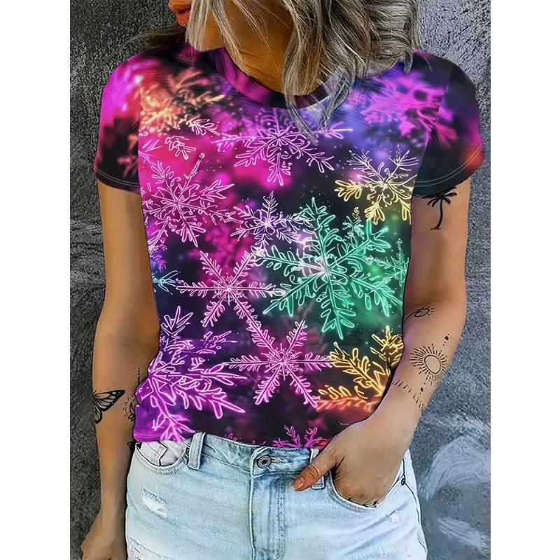 Fashion Women's Crew Neck Short Sleeve 3D Casual Color Printing Casual Short Sleeve Crew Neck T-Shirt