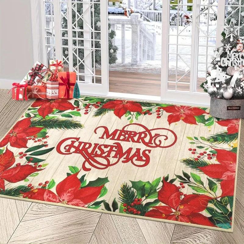 Christmas Doormat Indoor and Outdoor Water Grid Farm Style Welcome Doormat Entrance Mat Front Door Christmas Decoration Carpets