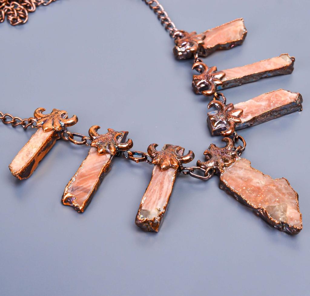 Fancy Sunstone Gemstone Chain Best Friend Gift Hook New Necklace Jewelry Copper V-17