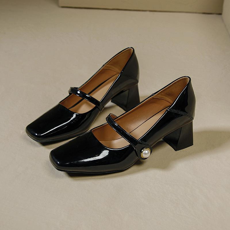 Fashion Women Mary Jane Heels Shoes 2024 New Fashion Solid Chunky Heeled Shoes for Women Spring Luxury Party Wedding Ladies Shoes