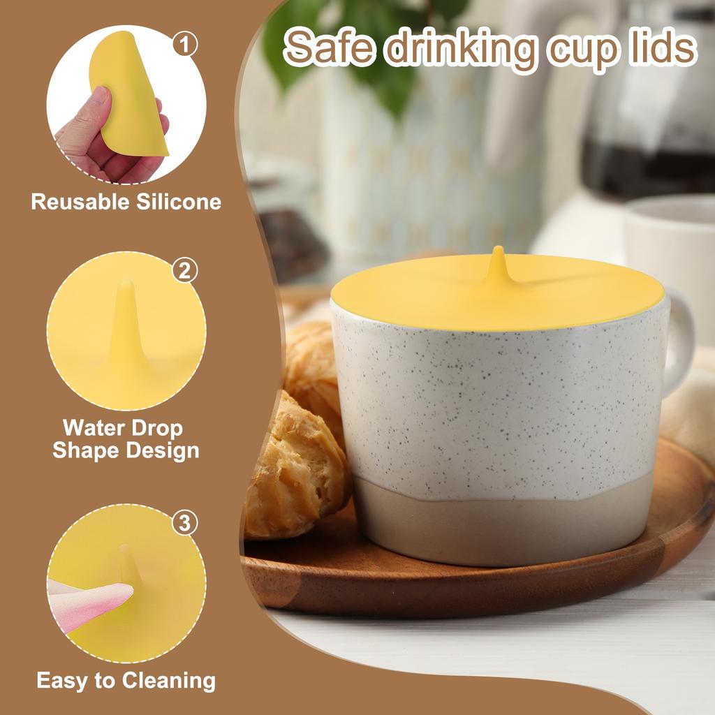 3Pcs Silicone Cup Covers 3.94" Teardrop Universal Cup Lids Reusable Drinking Hot Cold Beverages for Mugs Tea Cups Coffee Cup