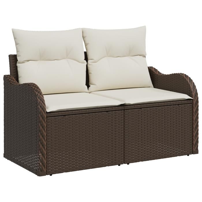 Canapé de jardin 2 places vidaXL avec coussins en polyrotin marron 42006713