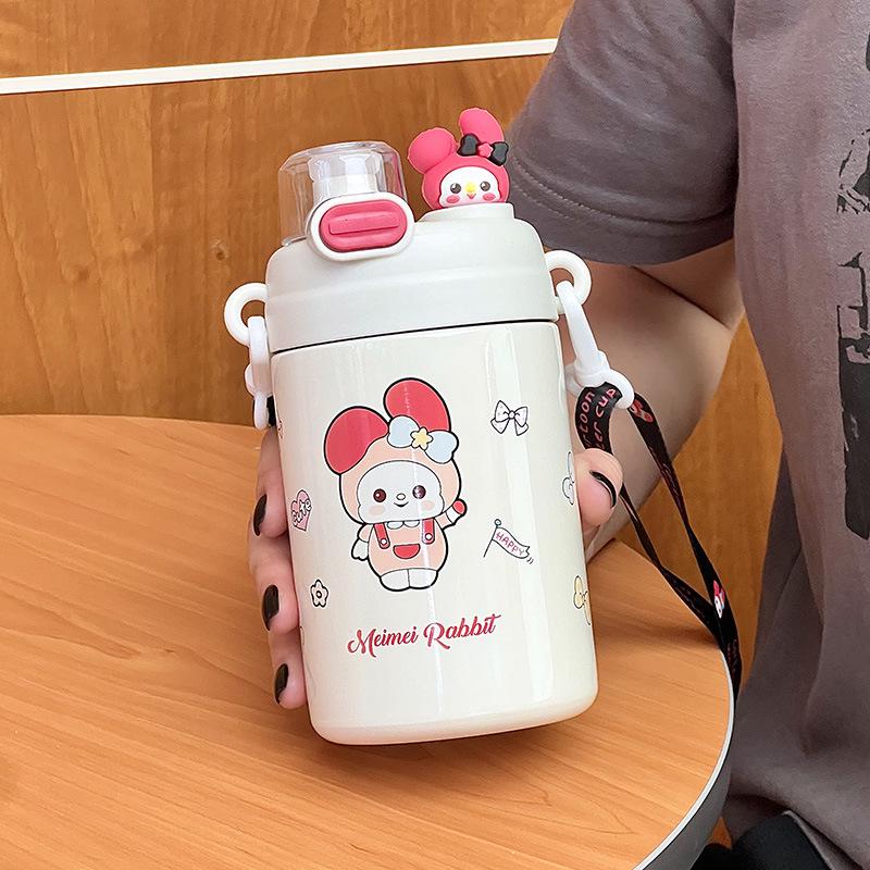 Kids Cartoon Thermos Cup with Straw - Cute, Fun & Portable with Handle 600ml