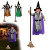 Outdoor Hanging Witch Decor 180cm Halloween Props, Flying Decoration with Scary Sounds & Lights, Animated Decorations for Garden Yard Lawn,